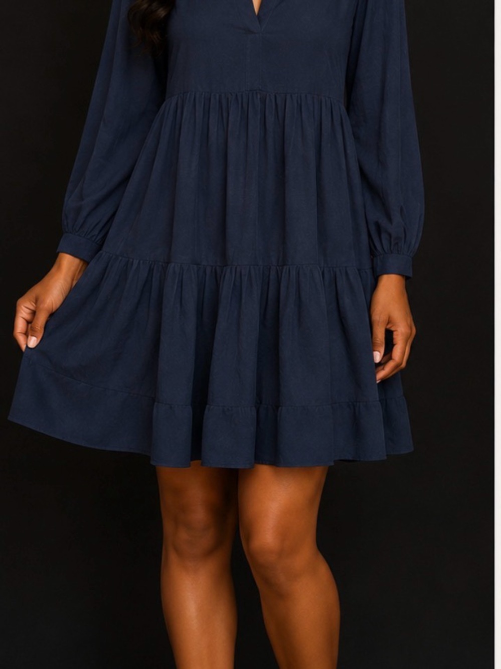 Navy Blue Tiered Long Sleeve Mini Dress Size Large